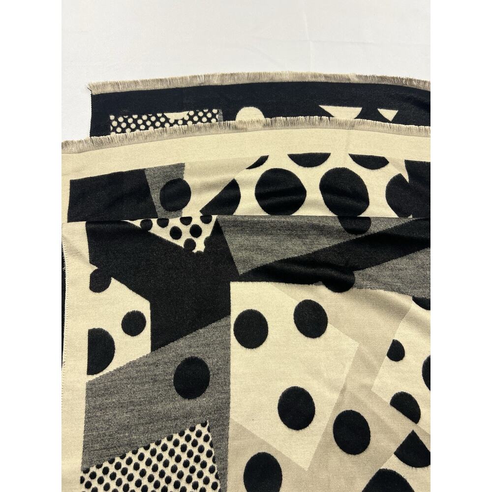 Scarf Black Tan Polka Dot Geometric Art Deco 78x25.5 Mod Retro - Picture 2 of 5